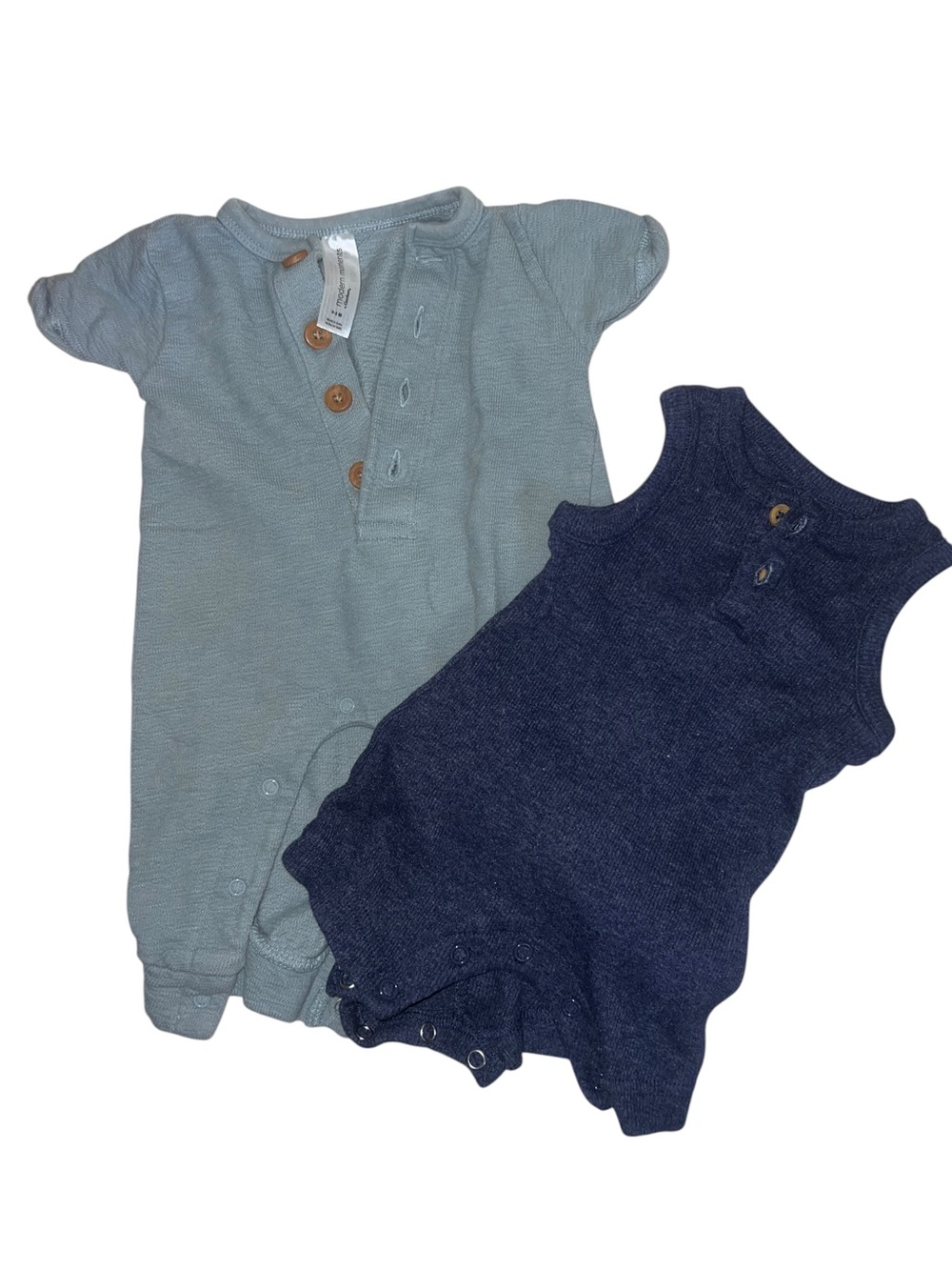 Baby One-Piece Romper Set in Light Blue and Navy - 2-Pack